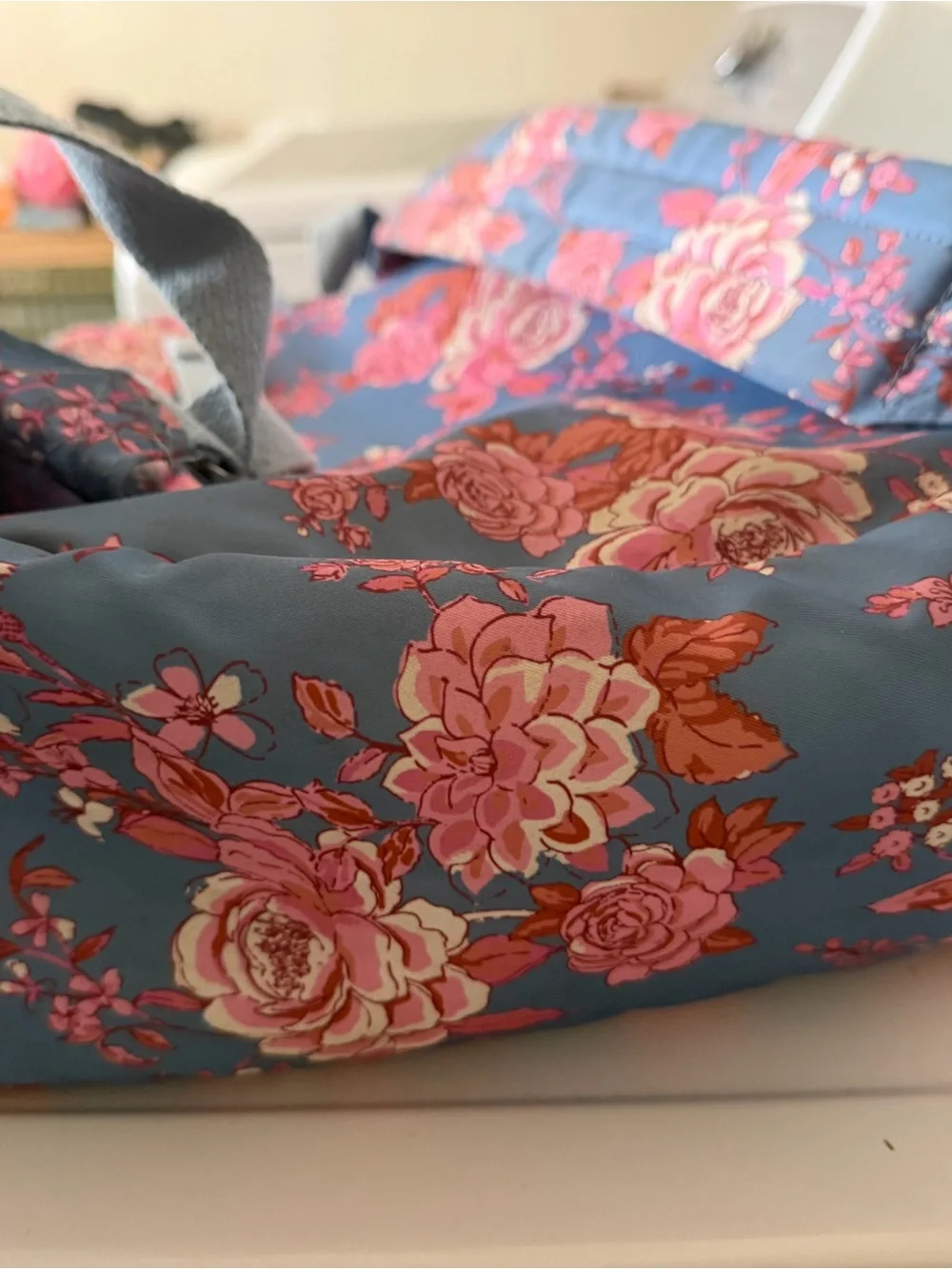 Matilda Jane Blue Floral Backpack with Pink Rose Print and Matching Lunch Bag